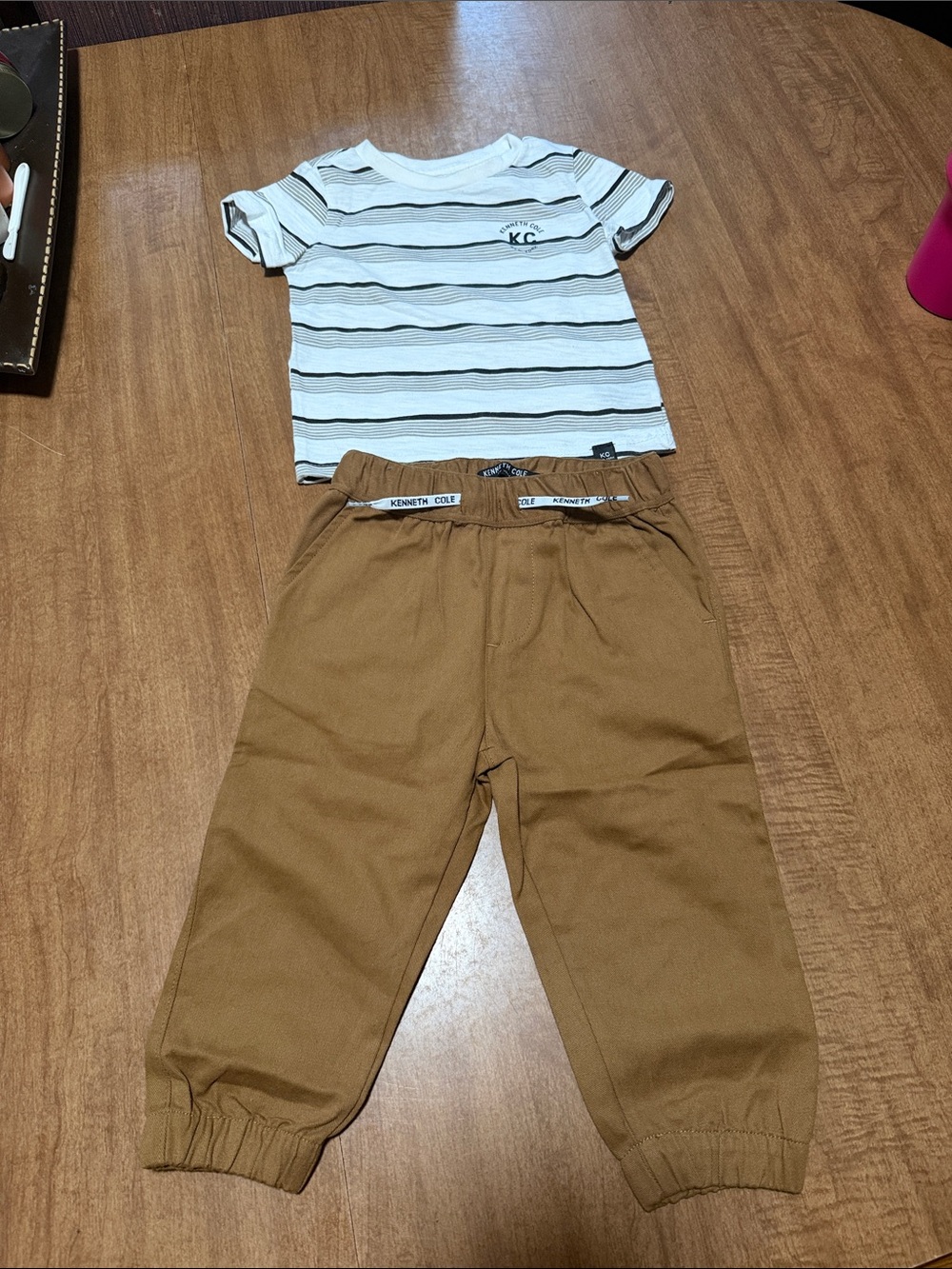 Kenneth Cole Kids Brown/Tan Jogger Pants& Stripped T-Shirt